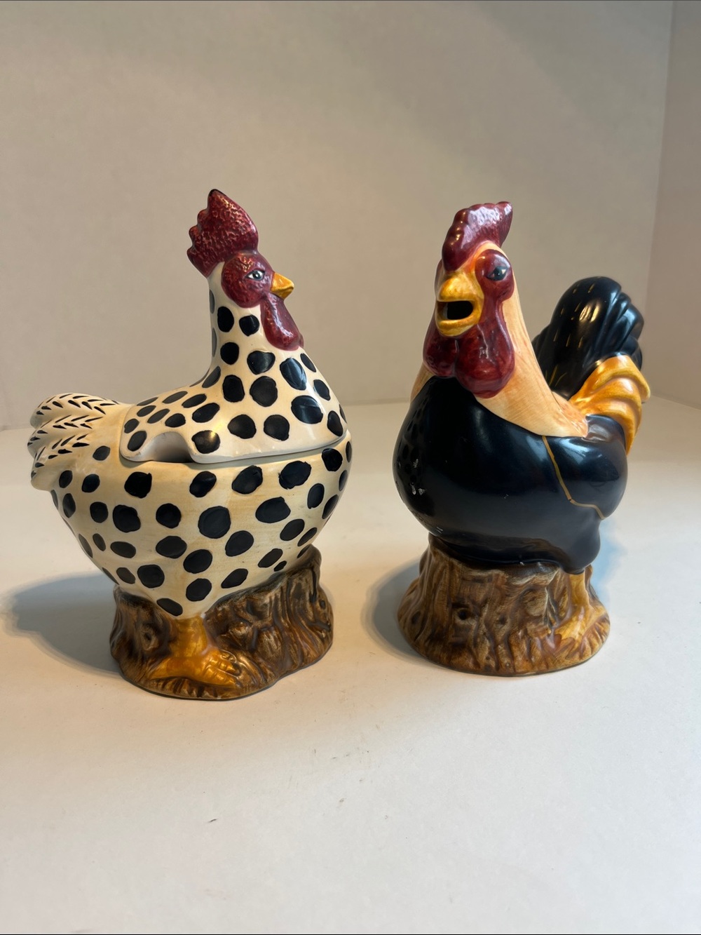 Sakura China Sugar and Cream Set Vintage Rooster and Hen Figurine